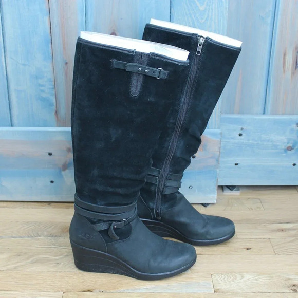 UGG Lesley Waterproof Suede Wedges Knee High Zip Warm Boots Size 6 - Picture 2 of 10